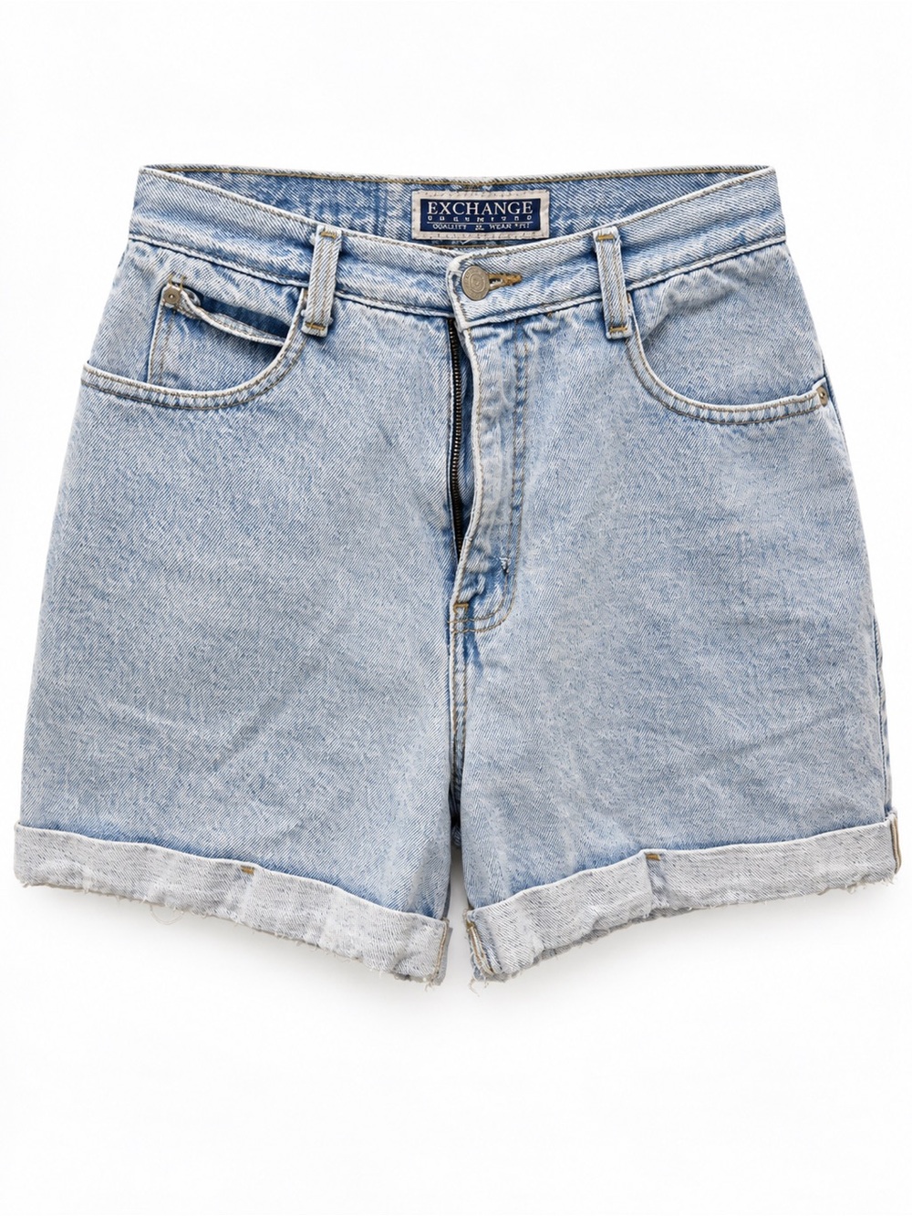Vintage Exchange Unlimited Light Wash High-Rise Denim Shorts Rolled Raw Hem